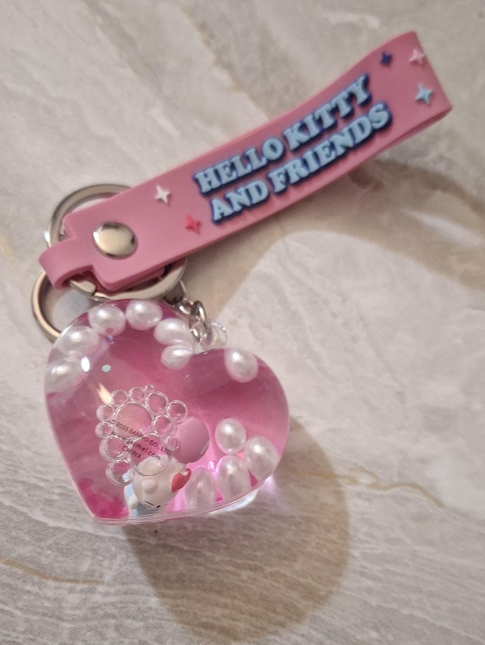 Hello Kitty Pink Heart Keychain with Pearl Charm